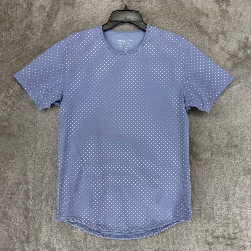 BYLT Basics T-Shirt Mens M Drop Cut S/S Lux Blue Polka Dot EUC